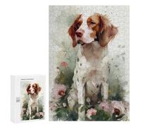 300 PCS Puzzle For Adults Brittany Spaniel Flowers Jigsaws for Adults Relax Games Pattern Assembly Deal As Gifts for The Whole Family 300 PCS