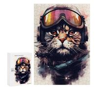 300 PCS Puzzle For Adults Cat Aviator with Goggles Jigsaw for Adults Relax Games Staycation Kill Time Deal As Gifts for The Whole Family 300 PCS