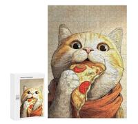 300 PCS Puzzle for Adults Cat Eating Pizza Slice Illustration Adult Jigsaw Puzzle Brain Teaser Game But Fun And Humorous Fun at Home Activities, 300 PCS