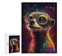 300 PCS Puzzle For Adults Colorful Meerkat with Glasses-6 Jigsaws for Adults Puzzle Improve Memory Wishlist with Santa Claus Stress Reduction Gifts 300 PCS