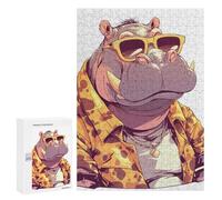300 PCS Puzzle For Adults Cool Hippo with Sunglasses And Jacket Jigsaws for Adults Puzzle Enhance Memory Fun Activities at Home for Is Ideal As A Gift 300 PCS