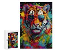 300 PCS Puzzle For Adults Cool Tiger in Sunglasses Jigsaw for Adults Relax Games Staycation Kill Time Deal As Gifts for The Whole Family 300 PCS