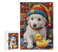 300 PCS Puzzle For Adults Cozy Puppy with Rubber Duck Jigsaws for Adults Puzzle Enhance Memory Fun Activities at Home for Is Ideal As A Gift 300 PCS