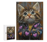 300 PCS Puzzle For Adults Cute Kitten in Heart Jacket-1 Puzzle For Teenagers Analysis And Logic Help The Brain Exercise Deal As Gifts for The Whole Family 300 PCS