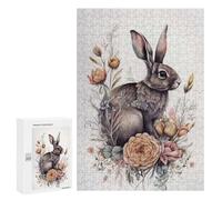 300 PCS Puzzle For Adults Cute Rabbit Floral Animal Jigsaws for Adults Relax Games Pattern Assembly Deal As Gifts for The Whole Family 300 PCS