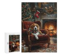300 PCS Puzzle For Adults Dog in Christmas Sweater Beagle Waiting for Santa Jigsaw for Adults Relax Games Staycation Kill Time Deal As Gifts for The Whole Family 300 PCS