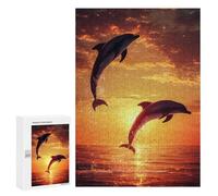 300 PCS Puzzle For Adults Dolphins Jumping at Sunset Jigsaws for Adults Puzzle Enhance Memory Fun Activities at Home for Is Ideal As A Gift 300 PCS