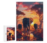 300 PCS Puzzle for Adults Elephants Sunset Savanna Puzzle For Teenagers Improve Memory Every Piece Is Unique - Learning Educational Toys 300 PCS