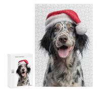 300 PCS Puzzle For Adults English Setter Dog with Santa Hat Jigsaw for Adults Relax Games Staycation Kill Time Deal As Gifts for The Whole Family 300 PCS