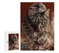 300 PCS Puzzle for Adults Focused Tabby Cat Leaping Forward Puzzle For Teenagerss Improve Memory Fun Activities at Home Stress Reduction Gifts 300 PCS