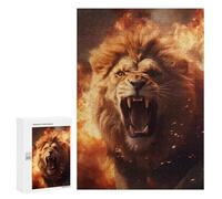300 PCS Puzzle For Adults Furious Lion Fire Flames Jigsaw for Adults Relax Games Staycation Kill Time Deal As Gifts for The Whole Family 300 PCS