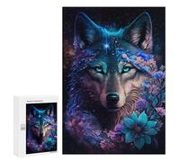 300 PCS Puzzle For Adults Galactic Wolf with Flowers -2 Jigsaws for Adults Puzzle Enhance Memory Fun Activities at Home for Is Ideal As A Gift 300 PCS