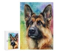 300 PCS Puzzle For Adults German Shepherd Watercolor Art Print Puzzle For Teenagers Analysis And Logic Help The Brain Exercise Deal As Gifts for The Whole Family 300 PCS