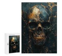 300 PCS Puzzle For Adults Gold Skull on Black Jigsaw for Adults Relax Games Staycation Kill Time Deal As Gifts for The Whole Family 300 PCS
