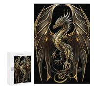 300 PCS Puzzle for Adults Golden Winged Dragon Artwork Adult Jigsaw Puzzle Brain Teaser Game But Fun And Humorous Fun at Home Activities, 300 PCS