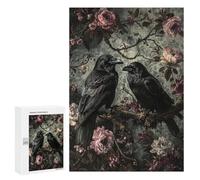 300 PCS Puzzle For Adults Gothic Raven Floral Art Print Puzzle For Teenagers Analysis And Logic Help The Brain Exercise Deal As Gifts for The Whole Family 300 PCS
