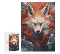 300 PCS Puzzle For Adults Japanese Fox Art Red Fire Jigsaws for Adults Puzzle Improve Memory Wishlist with Santa Claus Stress Reduction Gifts 300 PCS