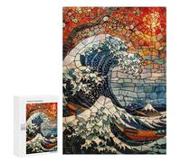 300 PCS Puzzle For Adults Kanagawa Stained Glass Art Jigsaws for Adults Relax Games Pattern Assembly Deal As Gifts for The Whole Family 300 PCS