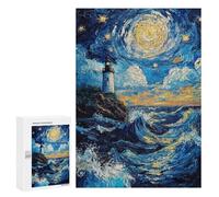 300 PCS Puzzle For Adults Lighthouse Under Starry Sky Jigsaw for Adults Relax Games Staycation Kill Time Deal As Gifts for The Whole Family 300 PCS
