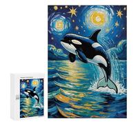 300 PCS Puzzle for Adults Moonlit Ocean An Orca’s Leap Under The Starry Sky Van Gogh Style Art Puzzle For Teenagerss Improve Memory Fun Activities at Home Stress Reduction Gifts 300 PCS