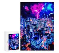 300 PCS Puzzle for Adults Neon Cityscape Vibrant Urban Night Skyline Adult Jigsaw Puzzle Brain Teaser Game But Fun And Humorous Fun at Home Activities, 300 PCS