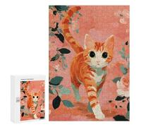 300 PCS Puzzle for Adults Orange Tabby Cat with Floral Background Adult Jigsaw Puzzle Relaxing Games Birthday Present Unique Birthday And Xmas Gifts 300 PCS