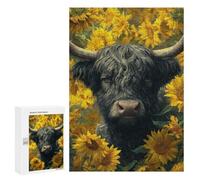 300 PCS Puzzle For Adults Painted Bull with Sunflowers Puzzle For Teenagers Analysis And Logic Help The Brain Exercise Deal As Gifts for The Whole Family 300 PCS