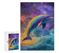 300 PCS Puzzle For Adults Rainbow Dolphin Ocean Wave Art Print Jigsaw Puzzles for Teenagers Staycation Kill Time Challenging To Complete Educational Family Game 300 PCS