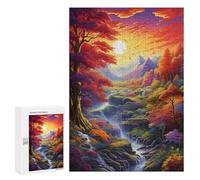300 PCS Puzzle For Adults Rainbow Forest Waterfall Scenery Jigsaw Puzzles for Teenagers Staycation Kill Time Challenging To Complete Educational Family Game 300 PCS