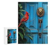 300 PCS Puzzle For Adults Red Cardinal Bird And Lion Knocker on Door Jigsaws for Adults Relax Games Pattern Assembly Deal As Gifts for The Whole Family 300 PCS