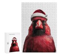 300 PCS Puzzle For Adults Red Cardinal Bird Wearing Santa Hat Jigsaw for Adults Relax Games Staycation Kill Time Deal As Gifts for The Whole Family 300 PCS