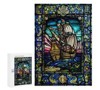 300 PCS Puzzle for Adults Sailing Ship Stain Glass Adult Jigsaw Puzzle Brain Teaser Game But Fun And Humorous Fun at Home Activities, 300 PCS