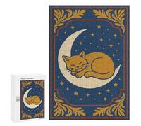 300 PCS Puzzle For Adults Sleeping Cat on Moon Art Jigsaws for Adults Puzzle Improve Memory Wishlist with Santa Claus Stress Reduction Gifts 300 PCS