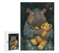 300 PCS Puzzle For Adults Sleeping Hippo with Teddy Bear Jigsaw for Adults Relax Games Staycation Kill Time Deal As Gifts for The Whole Family 300 PCS