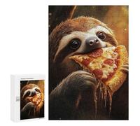 300 PCS Puzzle For Adults Sloth Eating Pepperoni Salami Pizza Jigsaws for Adults Relax Games Pattern Assembly Deal As Gifts for The Whole Family 300 PCS