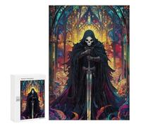 300 PCS Puzzle For Adults Stained Glass Skeleton Knight Jigsaws for Adults Puzzle Improve Memory Wishlist with Santa Claus Stress Reduction Gifts 300 PCS