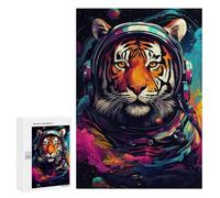 300 PCS Puzzle For Adults Tiger Astronaut Space Artwork Jigsaw Puzzles for Teenagers Staycation Kill Time Challenging To Complete Educational Family Game 300 PCS