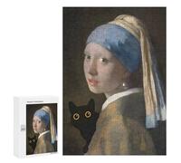 300 PCS Puzzle For Adults Vermeer Girl With A Cat Jigsaw for Adults Relax Games Staycation Kill Time Deal As Gifts for The Whole Family 300 PCS