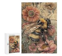 300 PCS Puzzle For Teenagers Bee on Pink Flower-1 Adult Jigsaw Puzzles Difficult Hard Challenging To Complete Challenging Family Fun Game 300 PCS