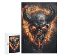 300 PCS Puzzle For Teenagers Devil's Fiery Skull Artwork Adult Jigsaw Puzzles Difficult Hard Challenging To Complete Challenging Family Fun Game 300 PCS