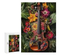 300 PCS Puzzle For Teenagers Floral Violin Artwork-1 Adult Jigsaw Puzzles Difficult Hard Challenging To Complete Challenging Family Fun Game 300 PCS