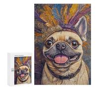 300 PCS Puzzle for Teenagers Royal Pug with Feathered Crown Puzzle For Teenagers Family Activities Parent-child Interaction Gifts for Friends And Family 300 PCS