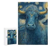 300 PCS Puzzle For Teenagers Starry Night Bull Art Print -1 Adult Jigsaw Puzzles Difficult Hard Challenging To Complete Challenging Family Fun Game 300 PCS