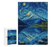 300 PCS Puzzle For Teenagers Starry Night Mountain Reflections -5 Adult Jigsaw Puzzles Difficult Hard Challenging To Complete Challenging Family Fun Game 300 PCS