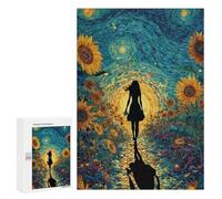 300 PCS Puzzle For Teenagers Starry Night Sunflower Pathway Adult Jigsaw Puzzles Difficult Hard Challenging To Complete Challenging Family Fun Game 300 PCS