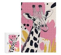 300 PCS Puzzle For Teenagerss Giraffe Portrait with Abstract Pink Background Puzzles for Adults DIY Toys But Fun And Humorous Unique Gifts for Birthday And Christmas 300 PCS
