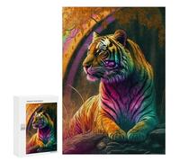 300 PCS Puzzle For Teenagerss Rainbow Tiger in Forest Adult Jigsaw Puzzle Toy Wall Decor Hand Speed Race Unique Gifts for Birthday And Christmas 300 PCS