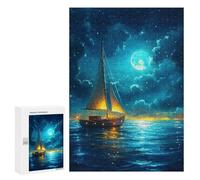 300 PCS Puzzle For Teenagerss Sailboat Under Moonlight Puzzles for Adults DIY Toys But Fun And Humorous Unique Gifts for Birthday And Christmas 300 PCS