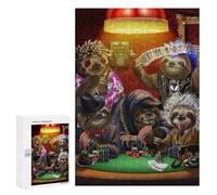 300 PCS Puzzle For Teenagerss Sloth Playing Poker Game Jigsaw for Adults Anti-Stress Toys Analysis And Logic Parent-child Interaction 300 PCS