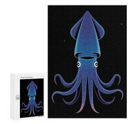 300 PCS Puzzle For Teenagerss Stylized Blue Squid on Black Background Puzzles for Adults DIY Toys But Fun And Humorous Unique Gifts for Birthday And Christmas 300 PCS